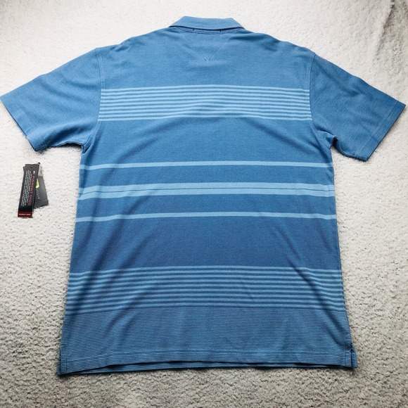 Y2K Tommy Hilfiger Polo Shirt Mens LARGE Blue Colorblock Stripe Flag Loop Collar - Picture 8 of 16